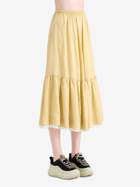 Tan skirt, full body view