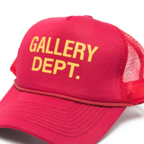 Close up of red hat, showing texture of the Polyester fabric