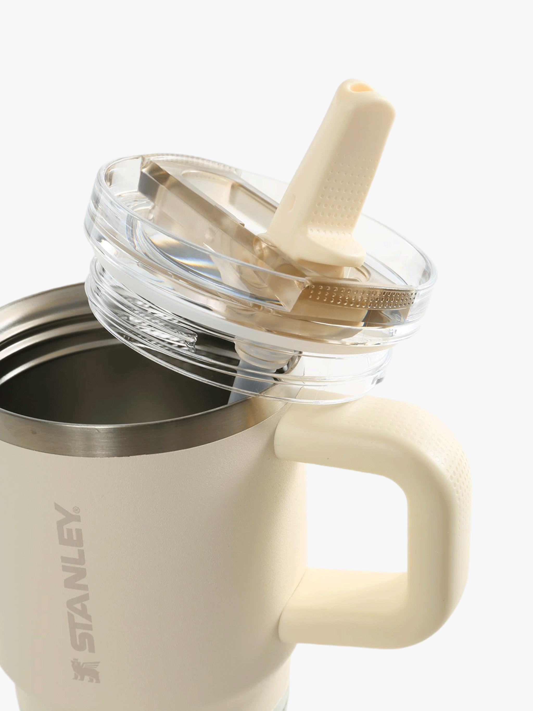Close up of yellow bottle, showing the detail of the lid and straw