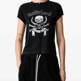 Black t-shirt worn by a person, showing the t-shirt fit