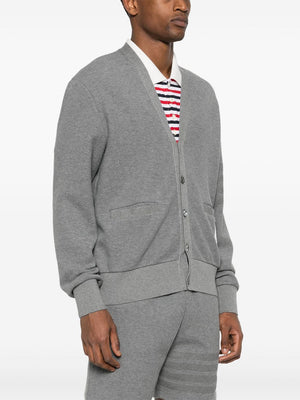 THOM BROWNE - Men Textured Cotton V Neck Cardigan