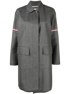 THOM BROWNE - Women Bal Collar Raincoat W/GG Armbands In 3 Layer Technical Wool Twill