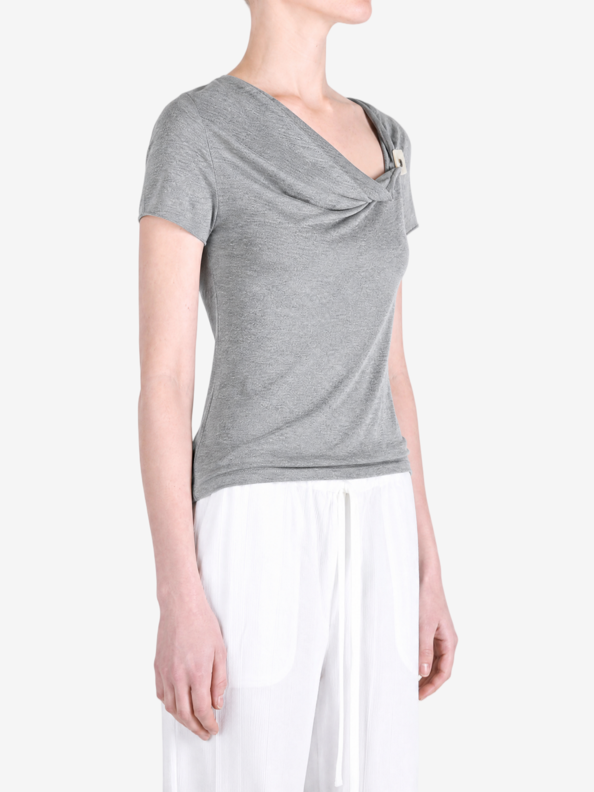 Grey top worn by a person, showing the top fit
