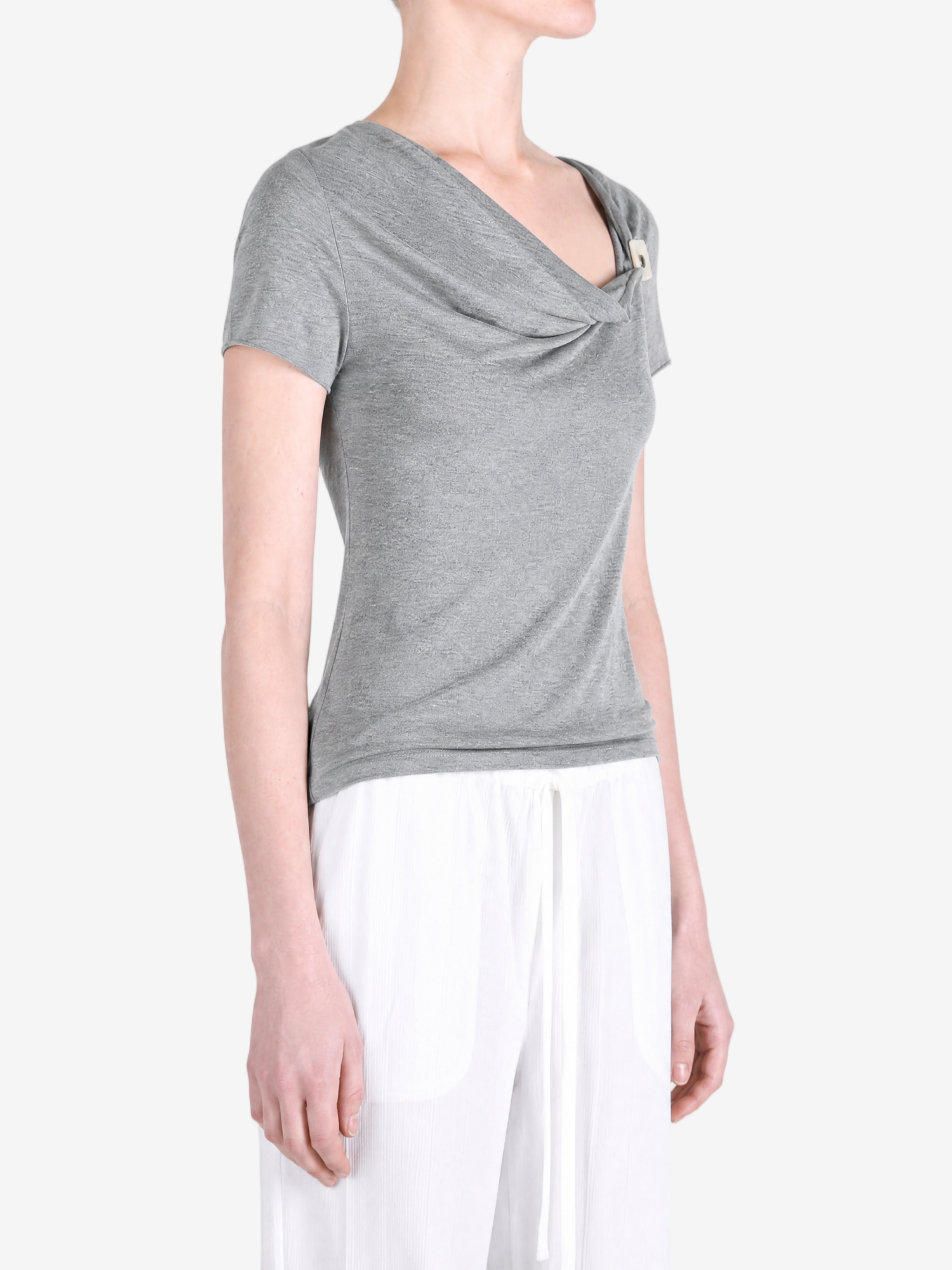 Grey top worn by a person, showing the top fit