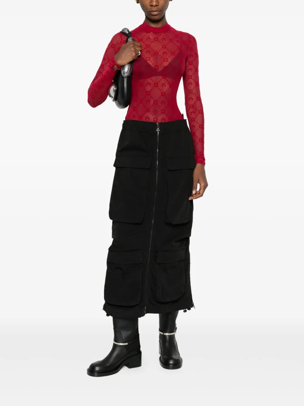 Red top, full body view