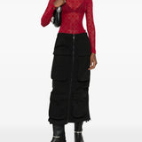 Red top, full body view