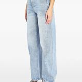 blue jeans worn by a person, showing the jeans fit