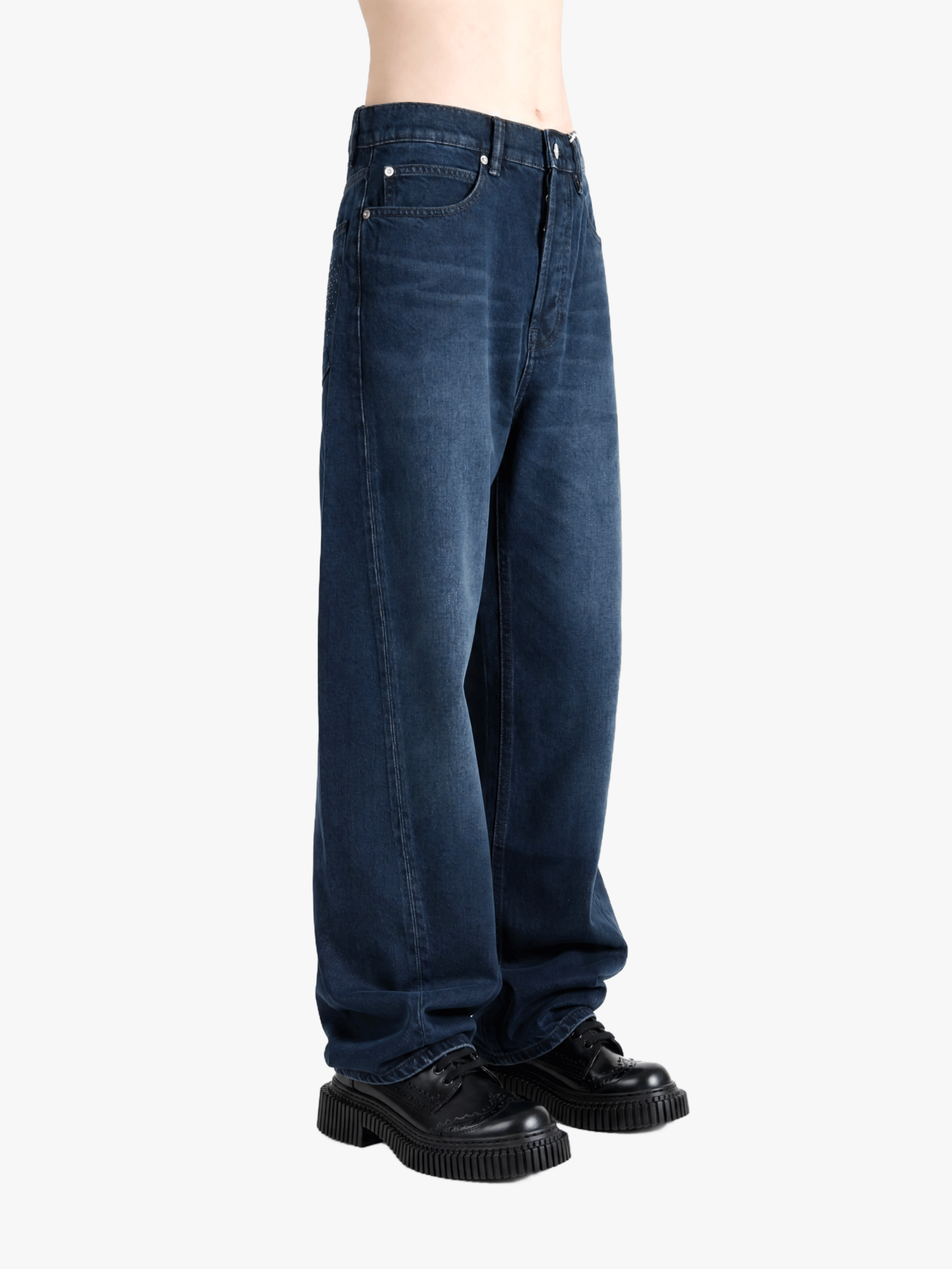 Navy jeans, front view