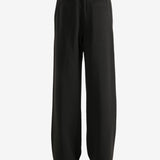 Black pants worn by a person,showing the pants' fit