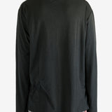 Black t-shirt worn by a person, showing the t-shirt's fit