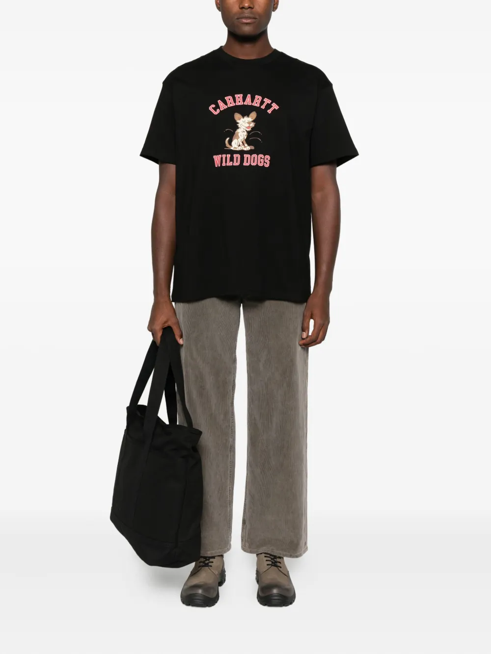 Black t-shirts, full body view