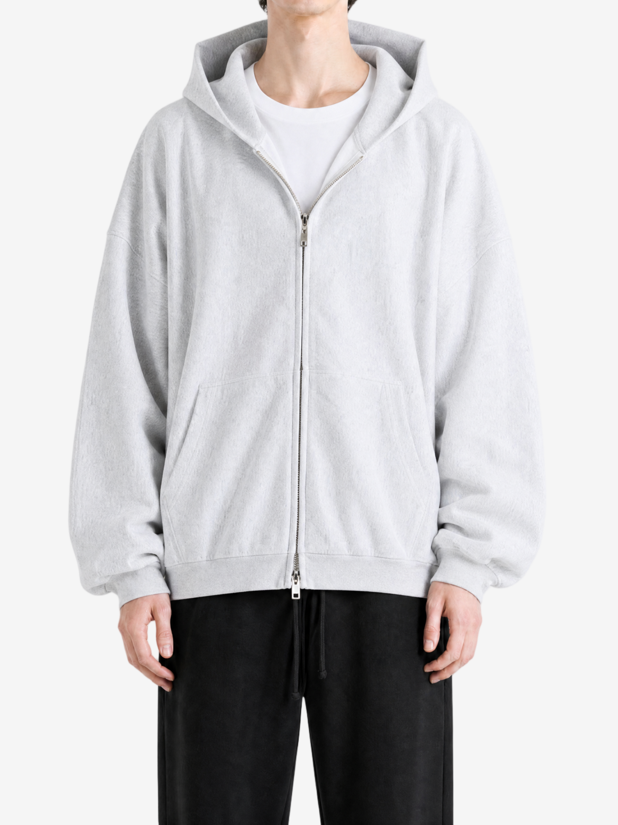 Grey hoodie, full body view