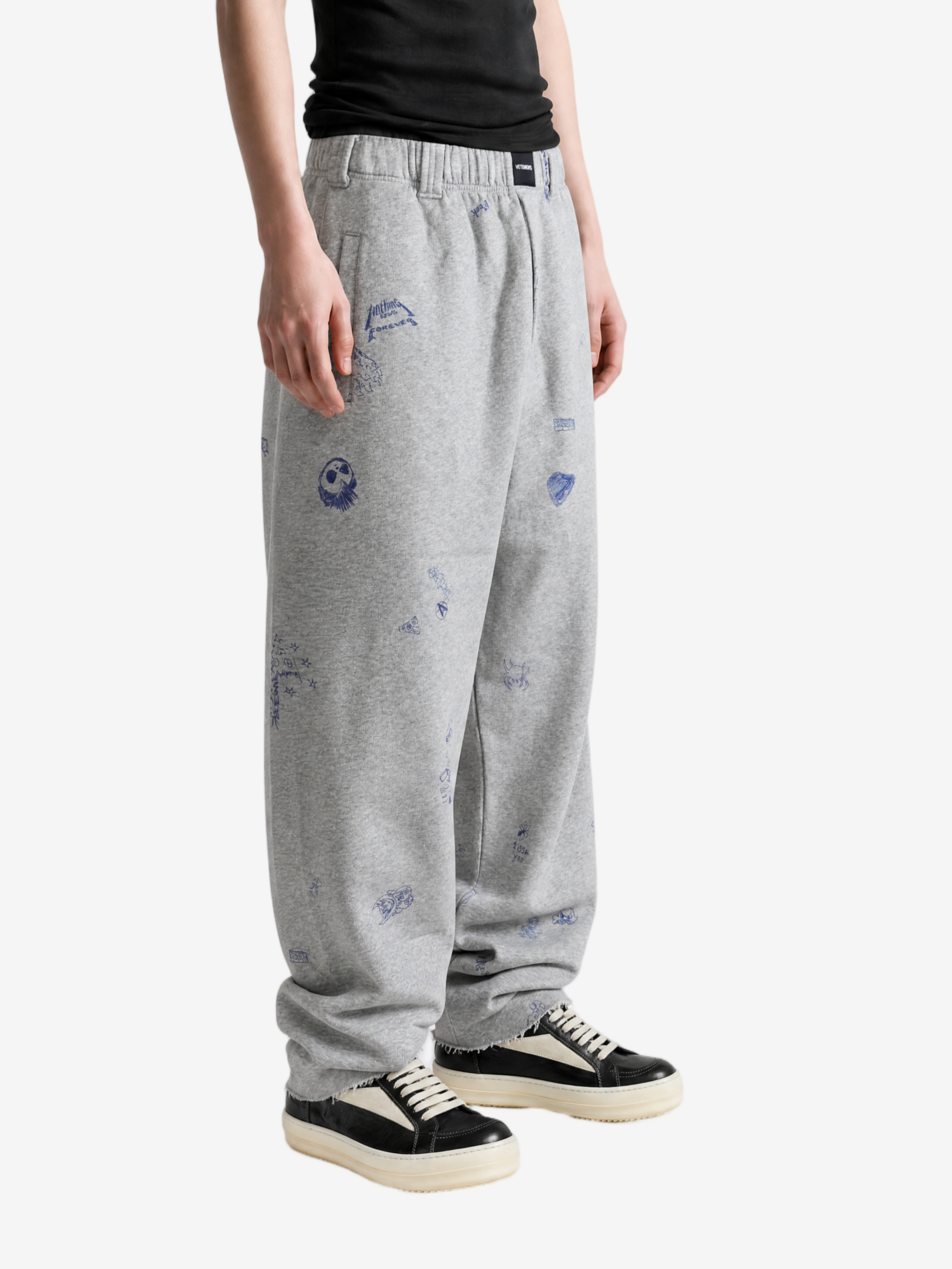 Grey pants, full body view
