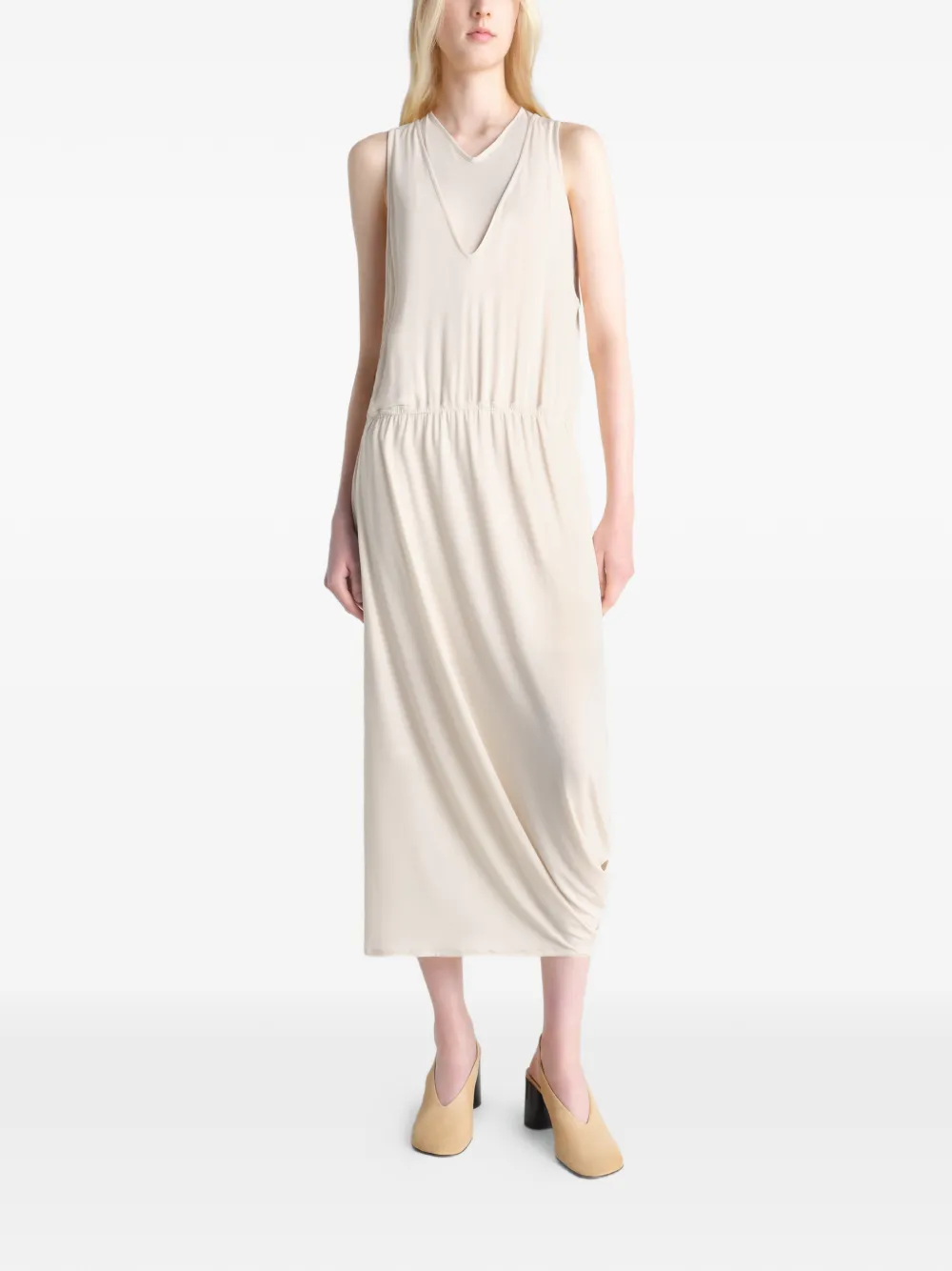 Tan dress, full body view