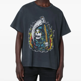 Black t-shirt worn by a person, showing the t-shirt's fit