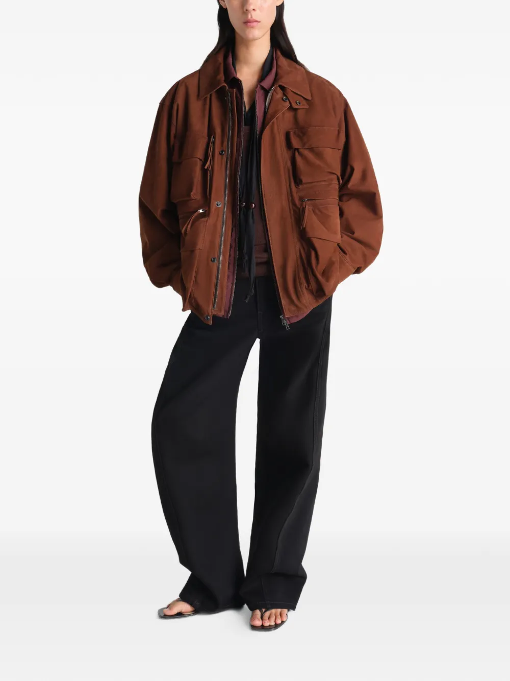 Brown jackets-coats, full body view