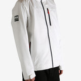 white jacket worn by a person, showing the jacket fit