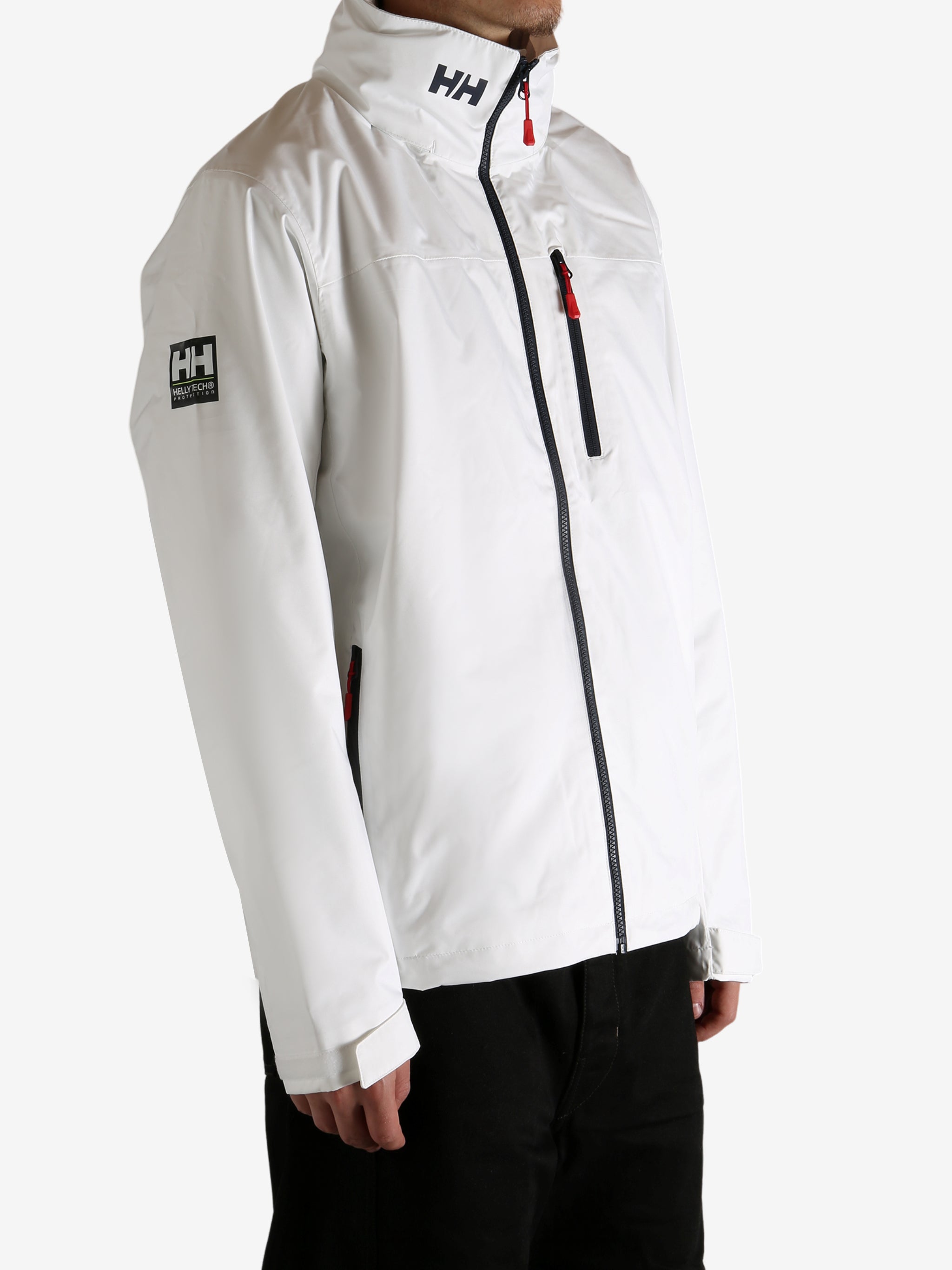 white jacket worn by a person, showing the jacket fit