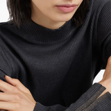 Close up of grey tops, showing texture of the cotton fabric