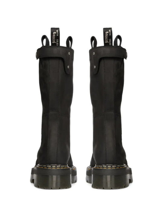 Black boots, back view