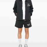 Black shorts, full body view