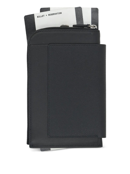 Close up of the black holder, showing texture of the calfskin fabric