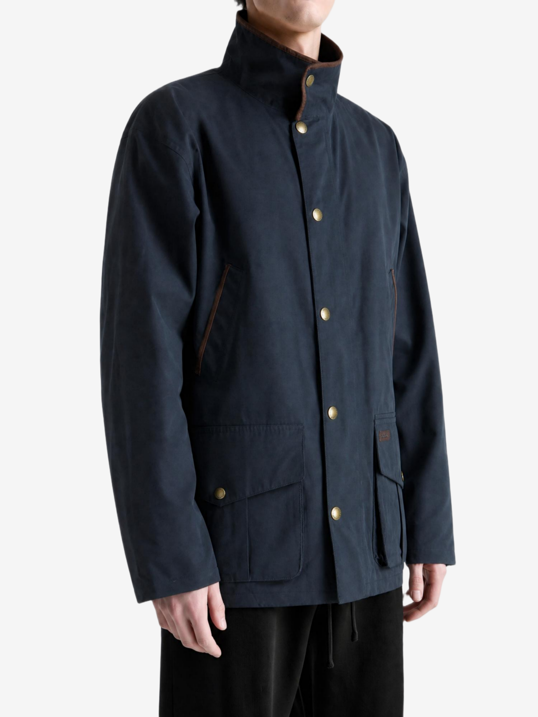 Navy jacket worn by a person, showing the jacket fit