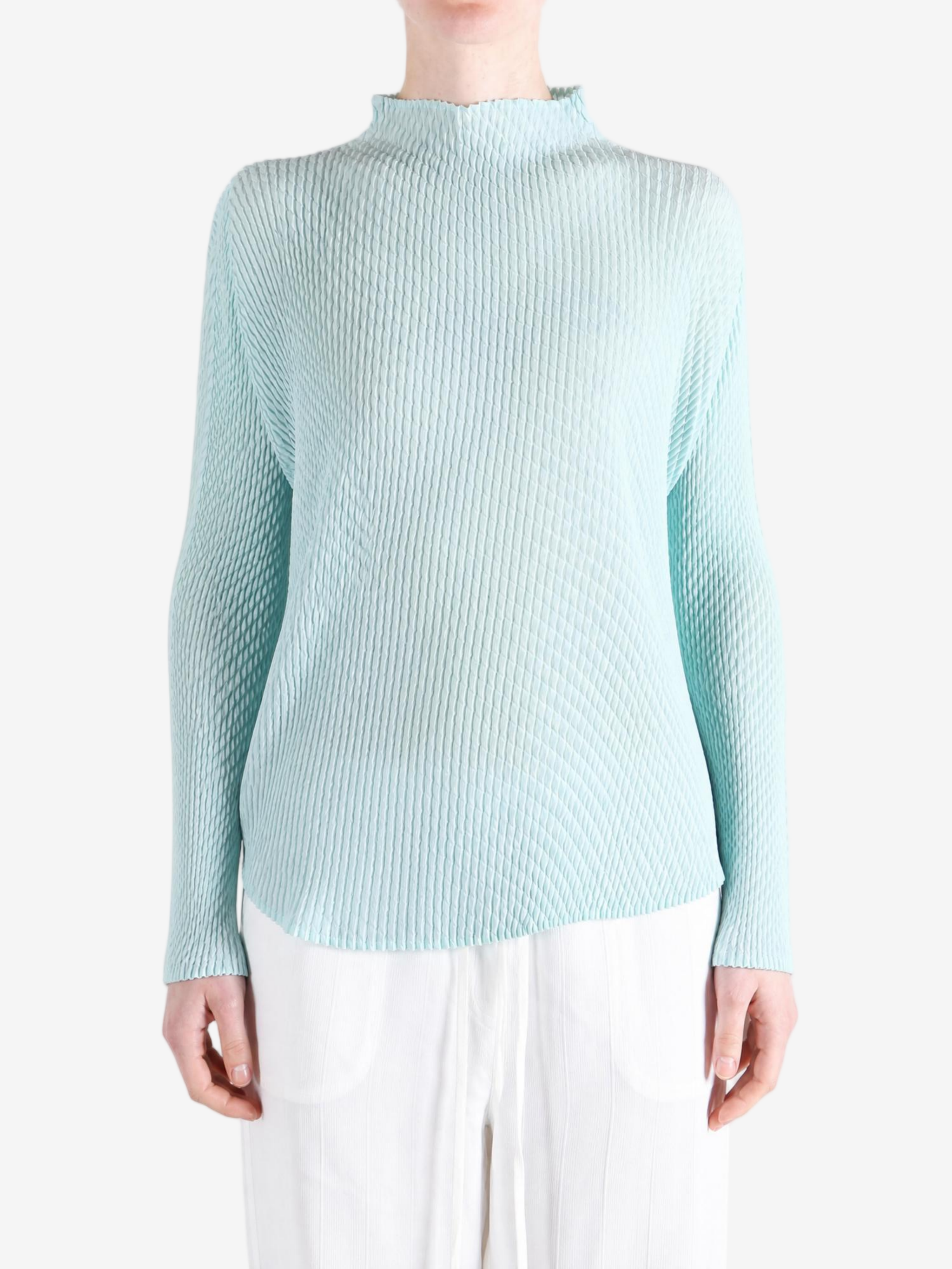 Blue shirt, full body view