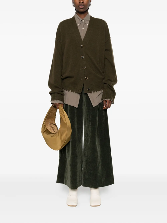 Green cardigan, full body view