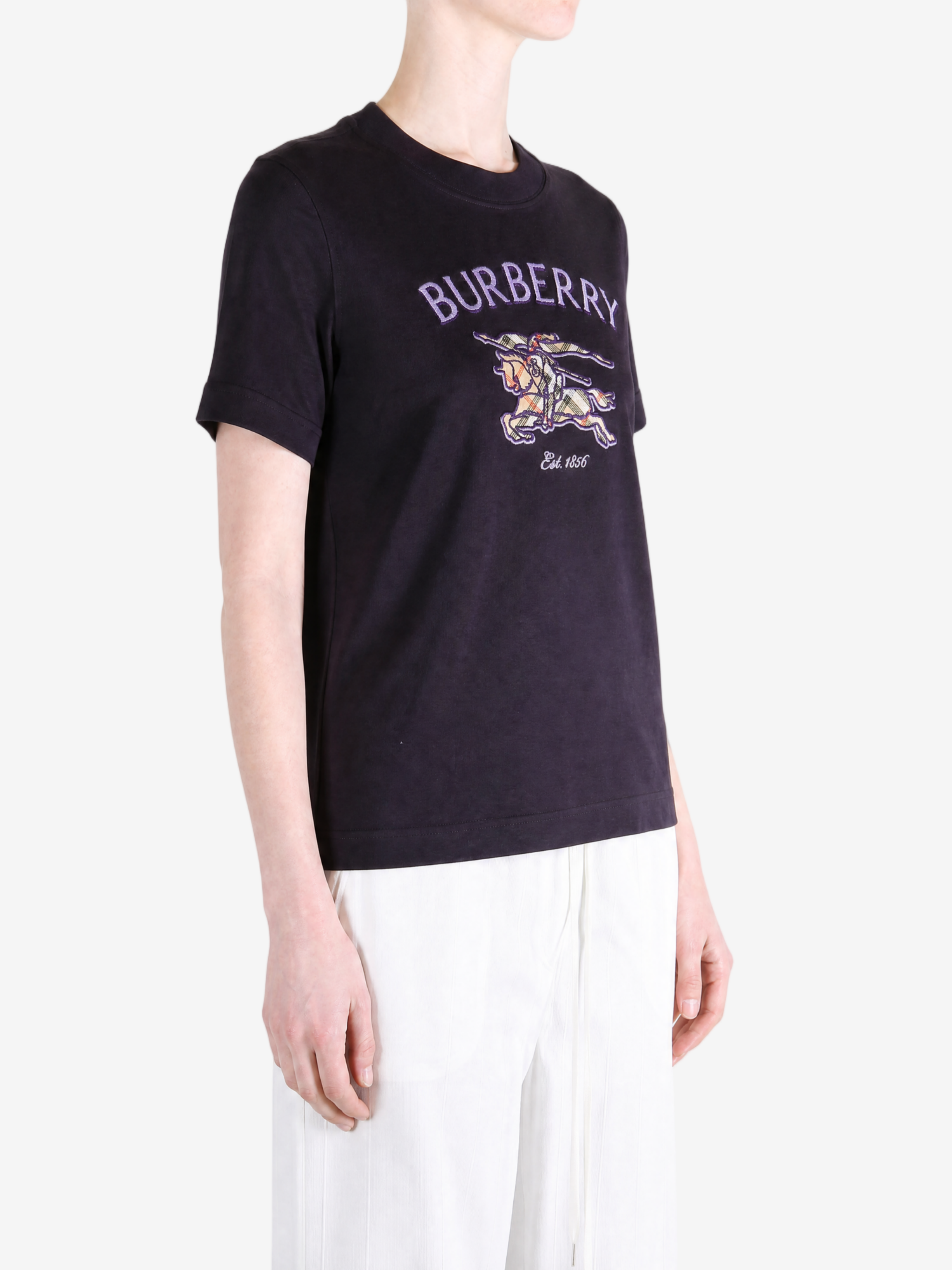 Navy top, full body view