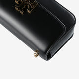 Close up of black bag, showing texture of the leather fabric