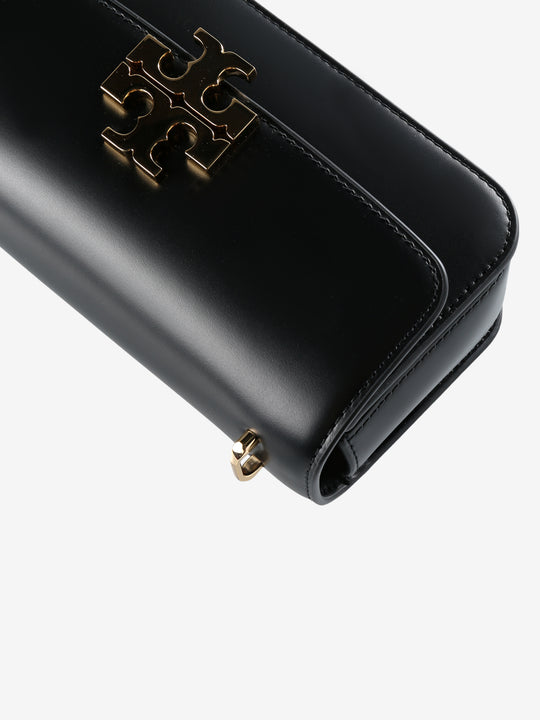 Close up of black bag, showing texture of the leather fabric