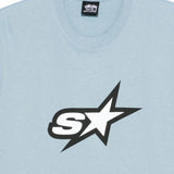 Close up of blue t-shirt, showing texture of the cotton fabric