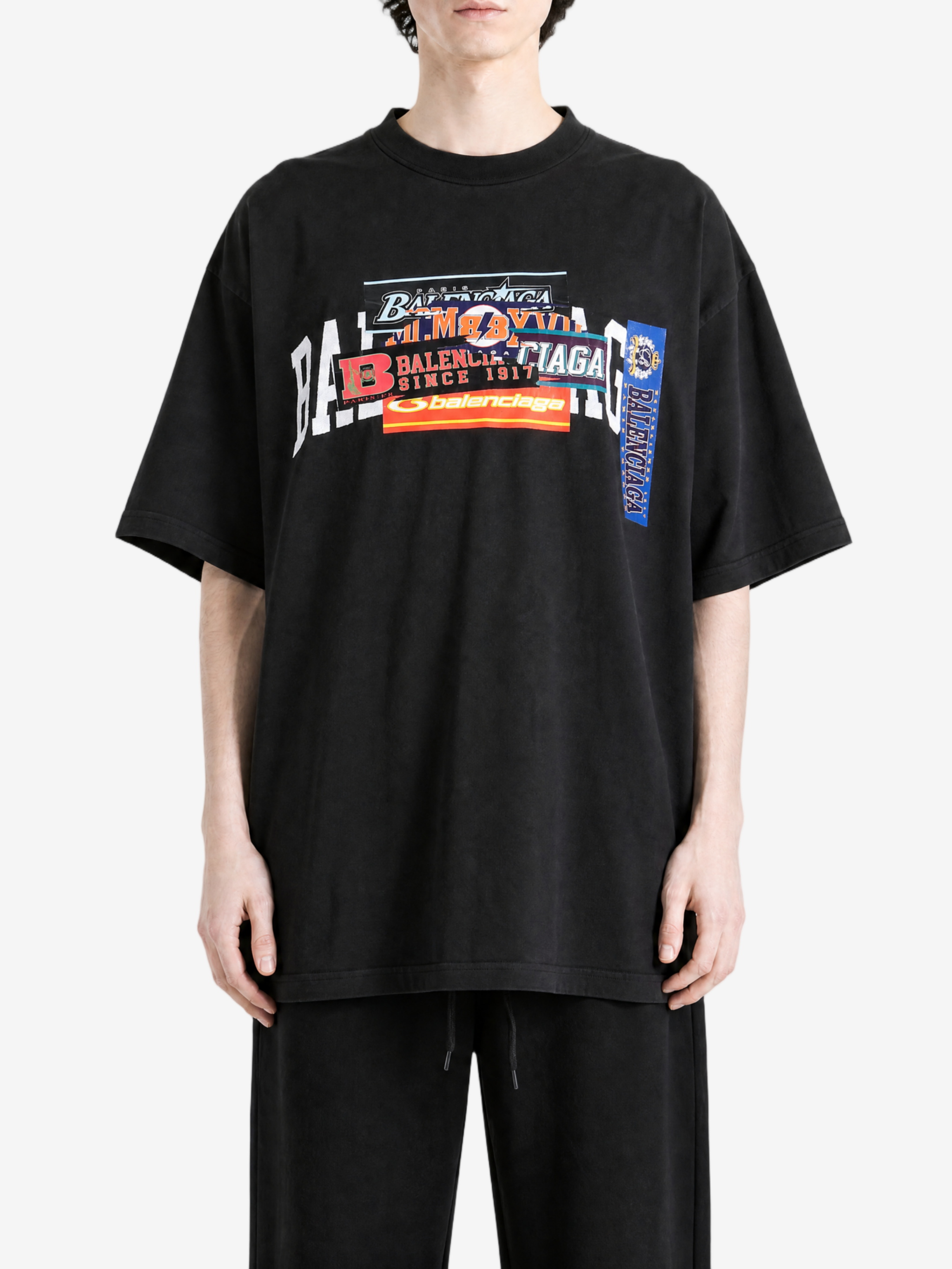 Black t-shirt, full body view