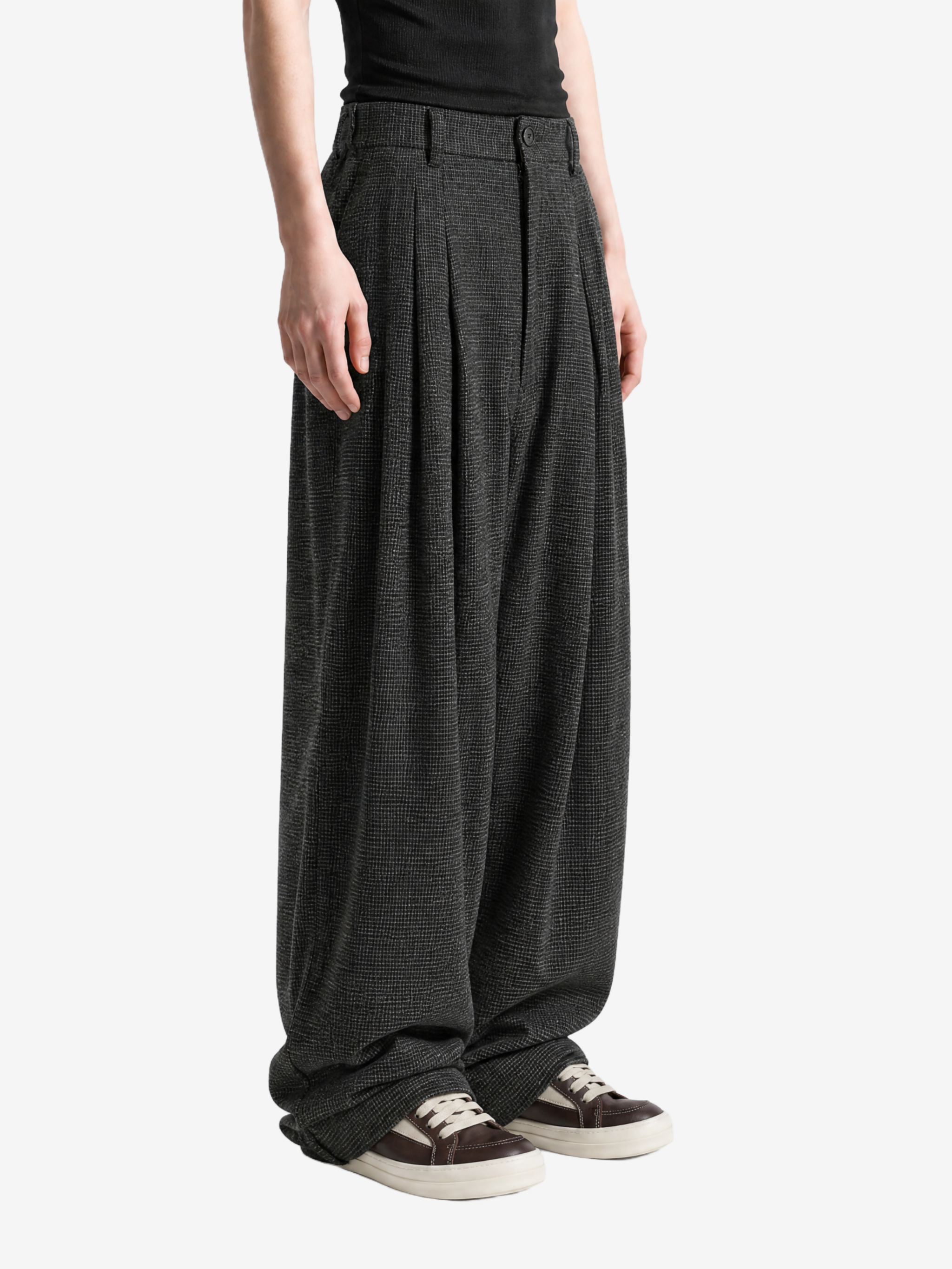 Grey pants, full body view