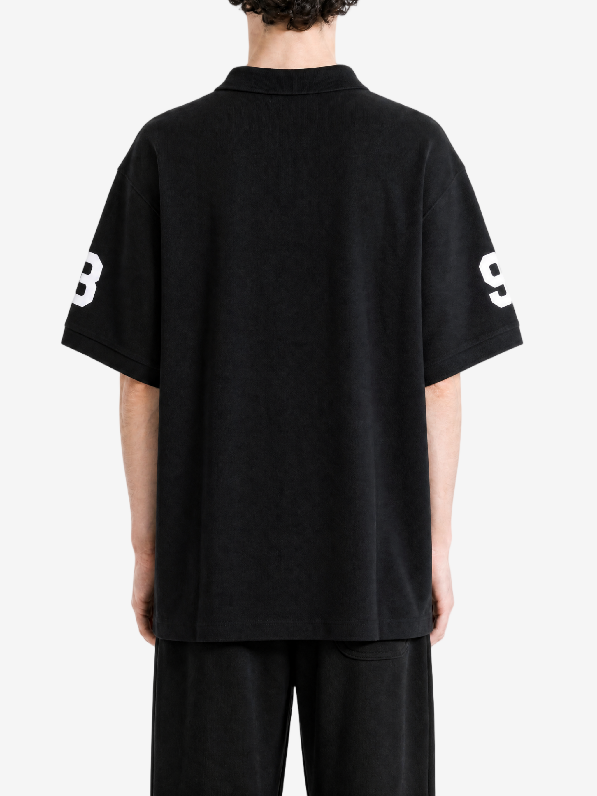 Black t-shirt, full body view