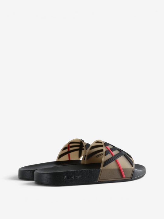 Tan sandals, side view