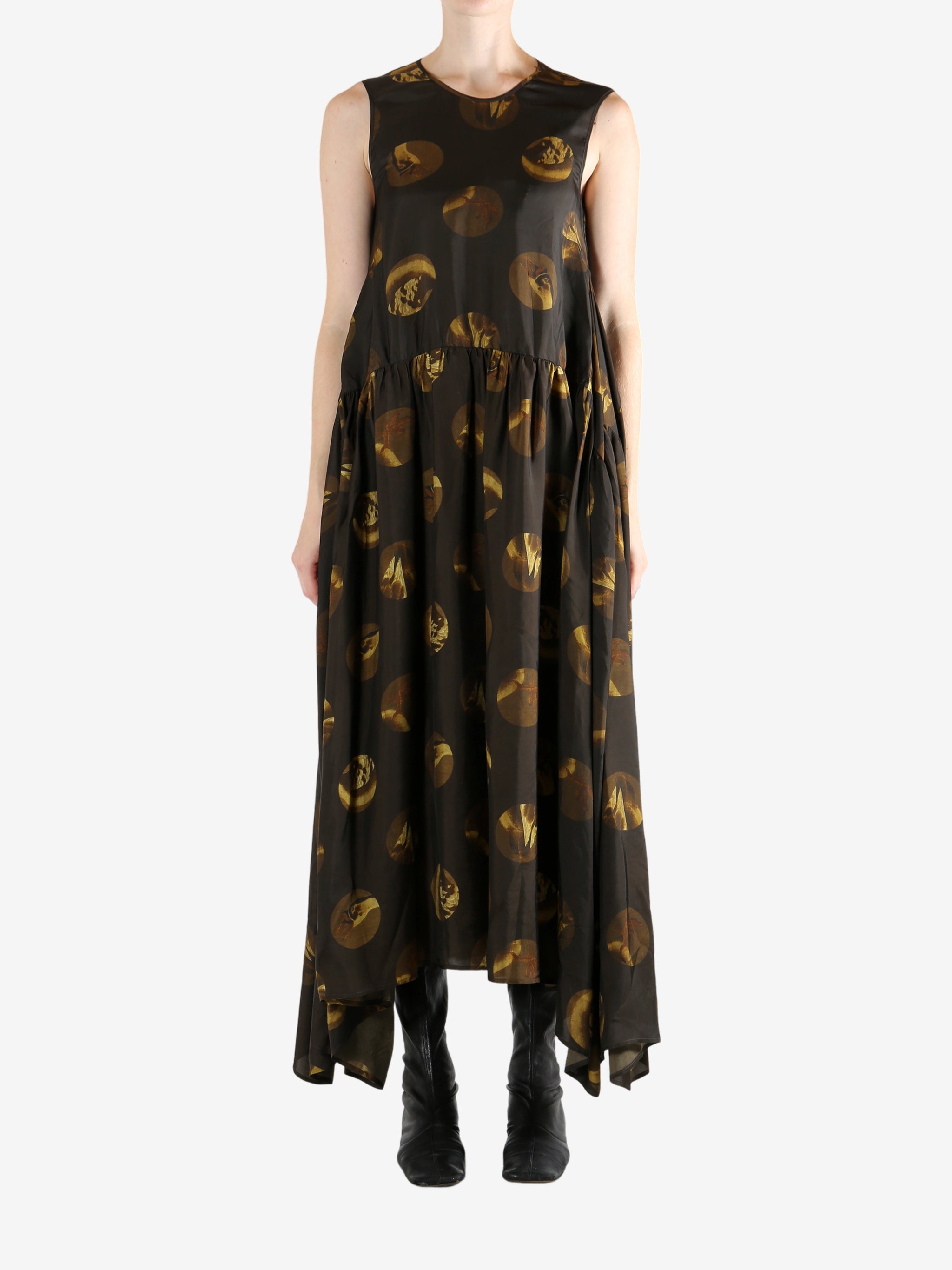 Brown dress, full body view