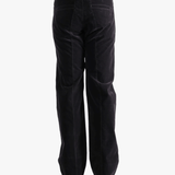 Black pants worn by a person, showing the pants  fit