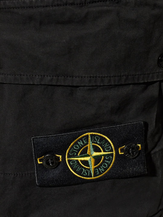 Close up of Black shorts, showing texture of the 100% cotton fabric