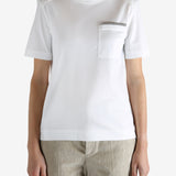 White t-shirt worn by a person, showing the t-shirt fit