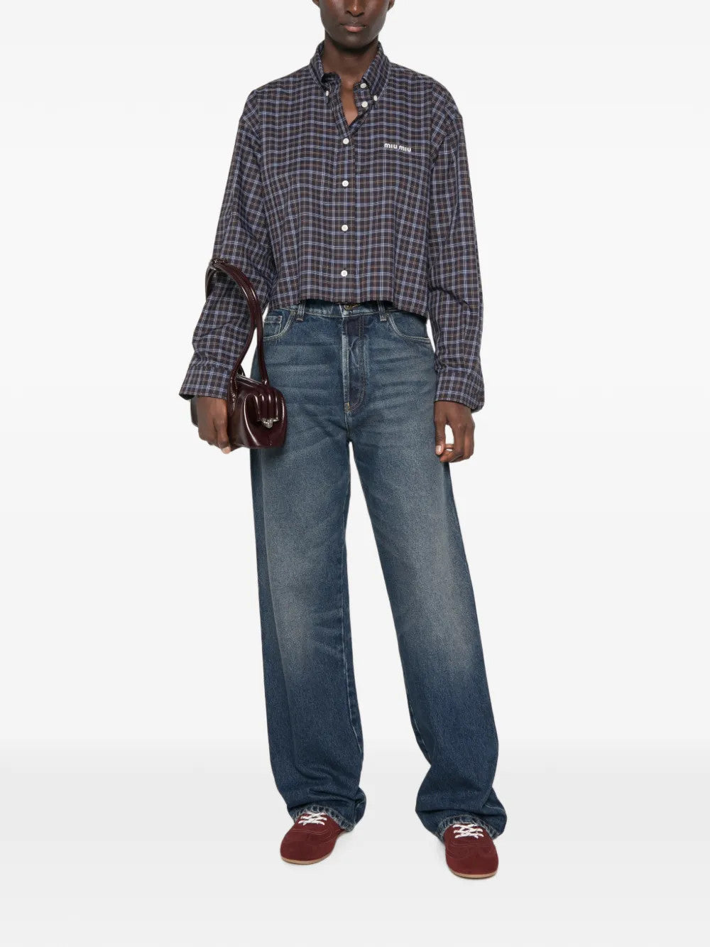 Blue shirt, full body view