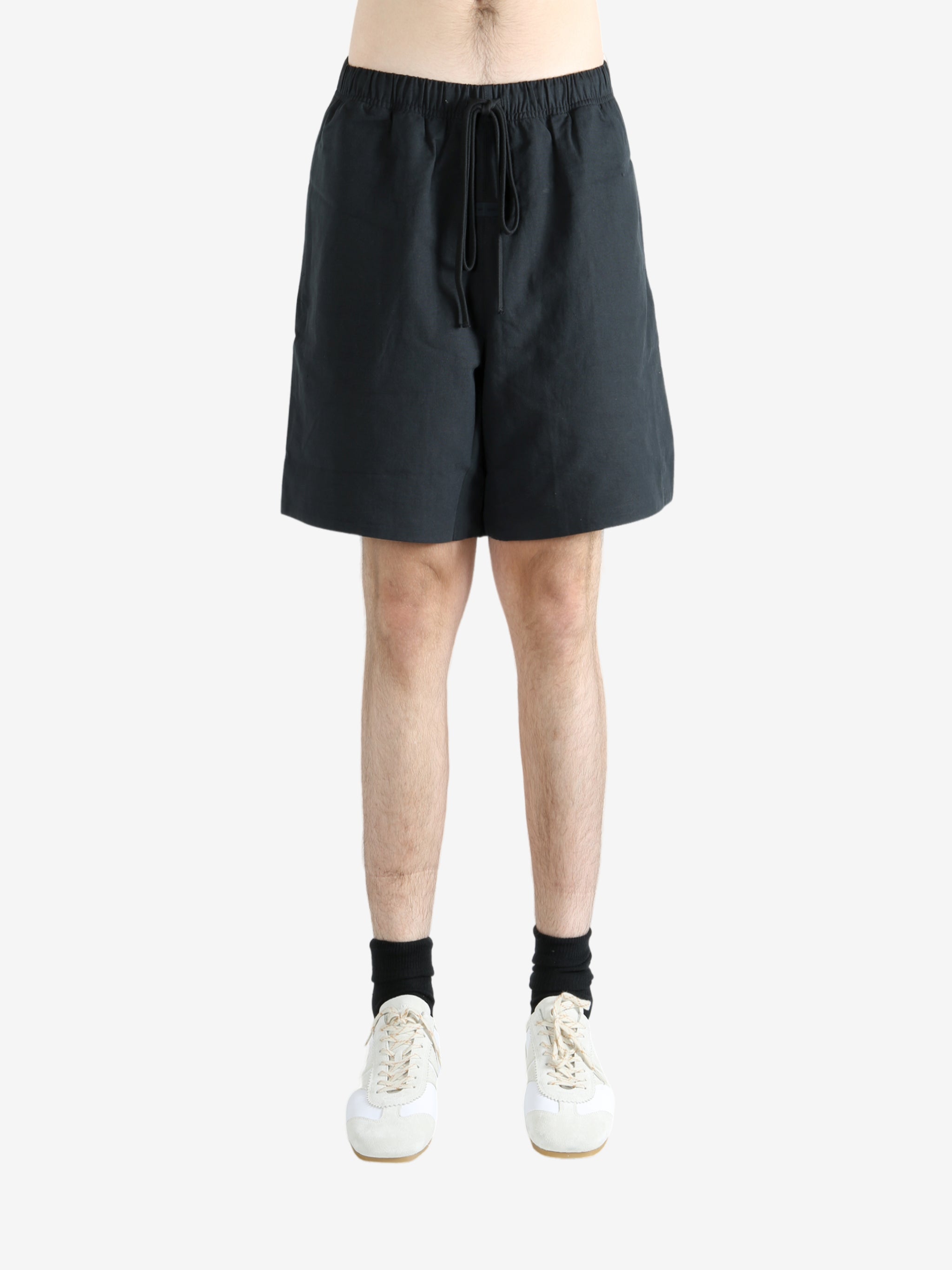 Black shorts worn by a person, showing the shorts' fit