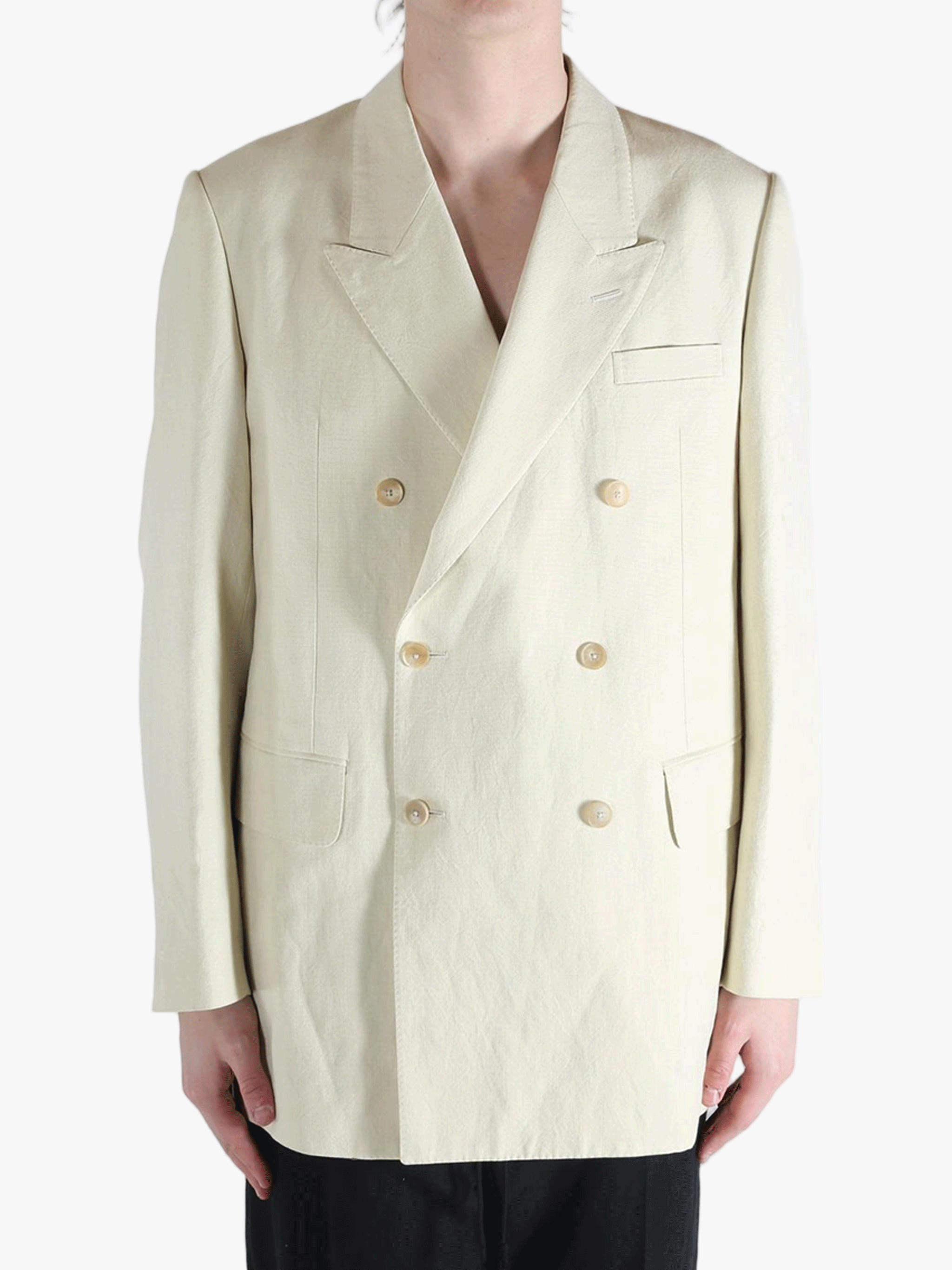 White jackets worn by a person, showing the jackets fit