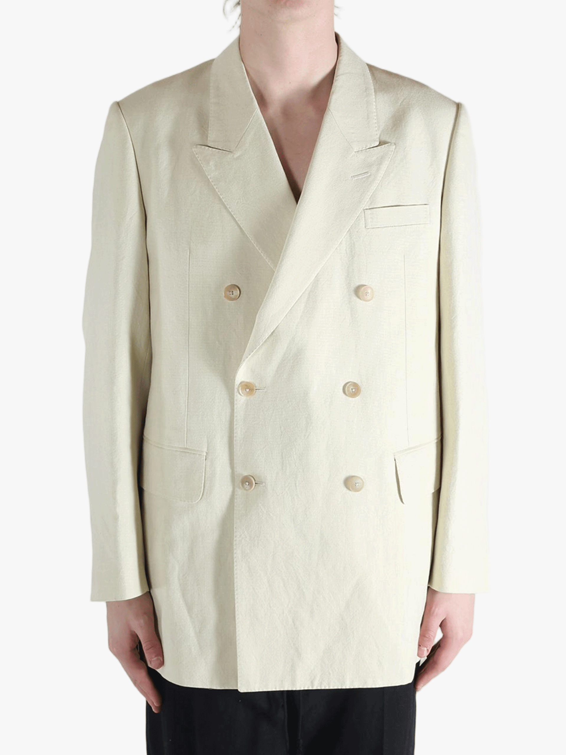 AURALEE - Men Wool Cotton Linen Ox Double-Breasted Jacket