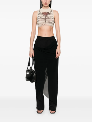 JEAN PAUL GAULTIER - Women Printed "Tattoo Marinière" Mesh Crop Top