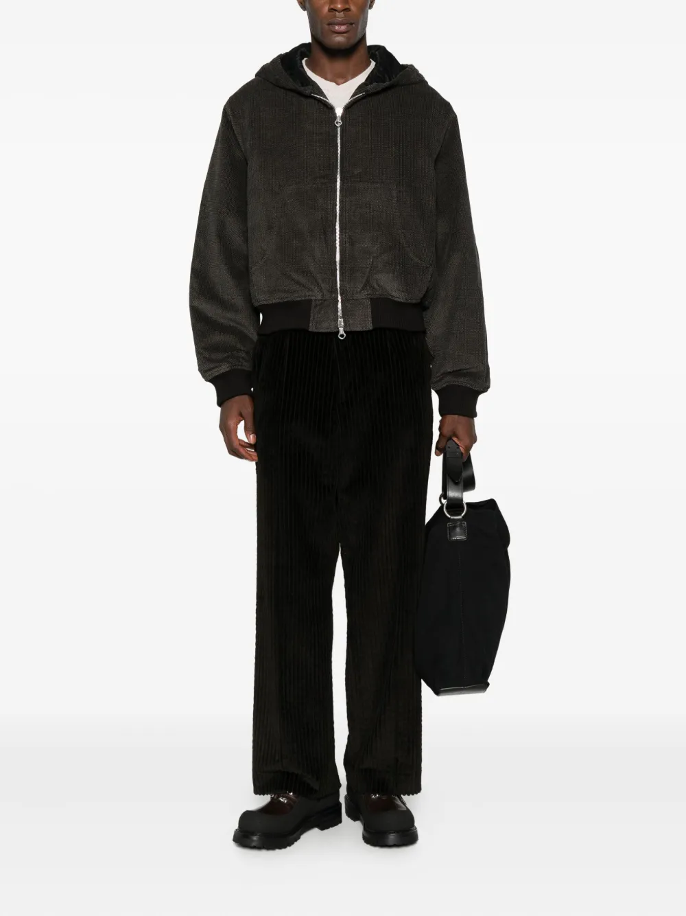 Brown jackets, full body view