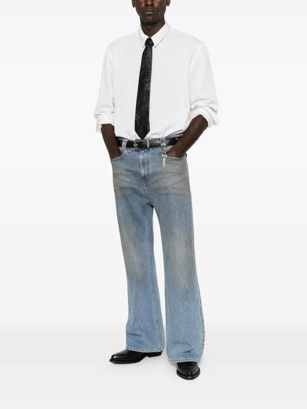 Blue pants, full body view