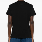 Black t-shirt worn by a person, showing the shirt fit