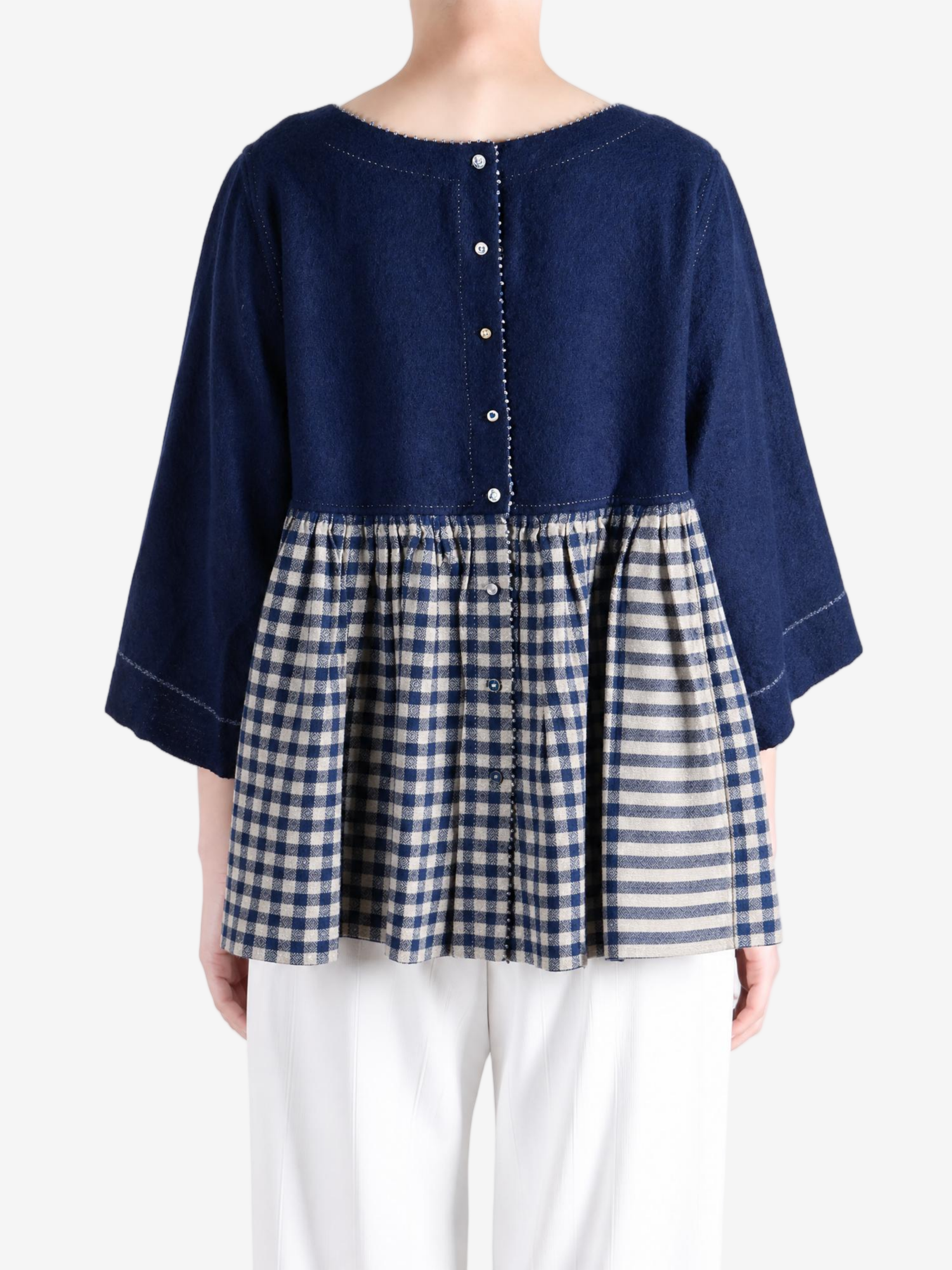 Navy top, front view